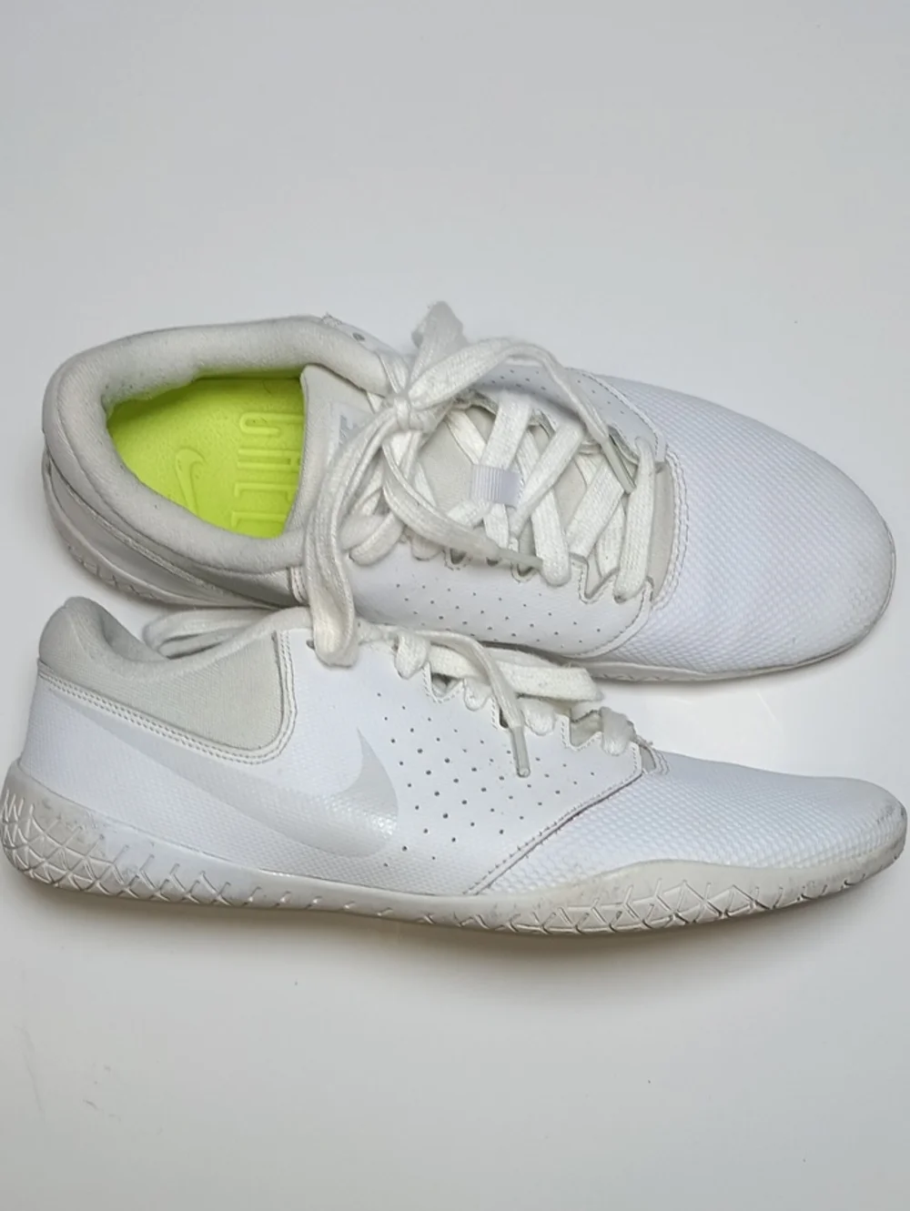 Nike Cheer Women’s White Training Sneakers with Lime Insole Accent